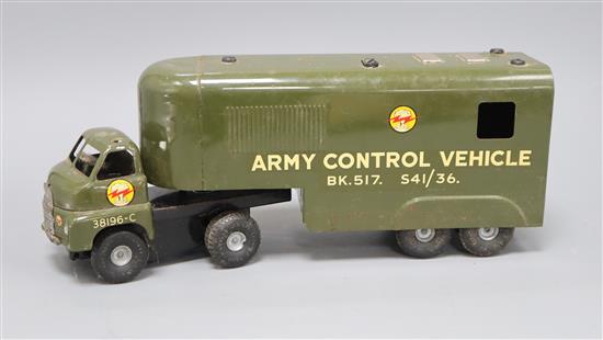 A Minic tinplate army control vehicle L.75cm